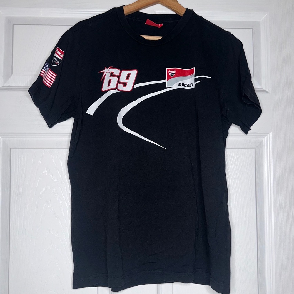 Ducati racing 69 USA Italian flags black t shirt medium